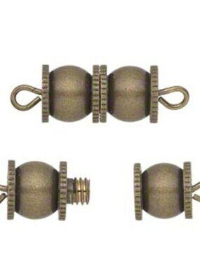 Art Deco Antiqued Brass Large Double Ball Barrel Screw Large Necklace Clasp